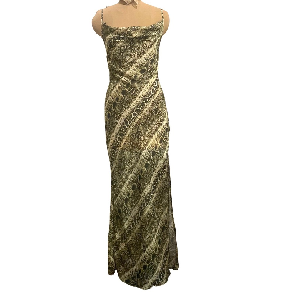 Maxi Dress Mob Wife sexy lace up slit Women Snake Print Cowl Neck Green large